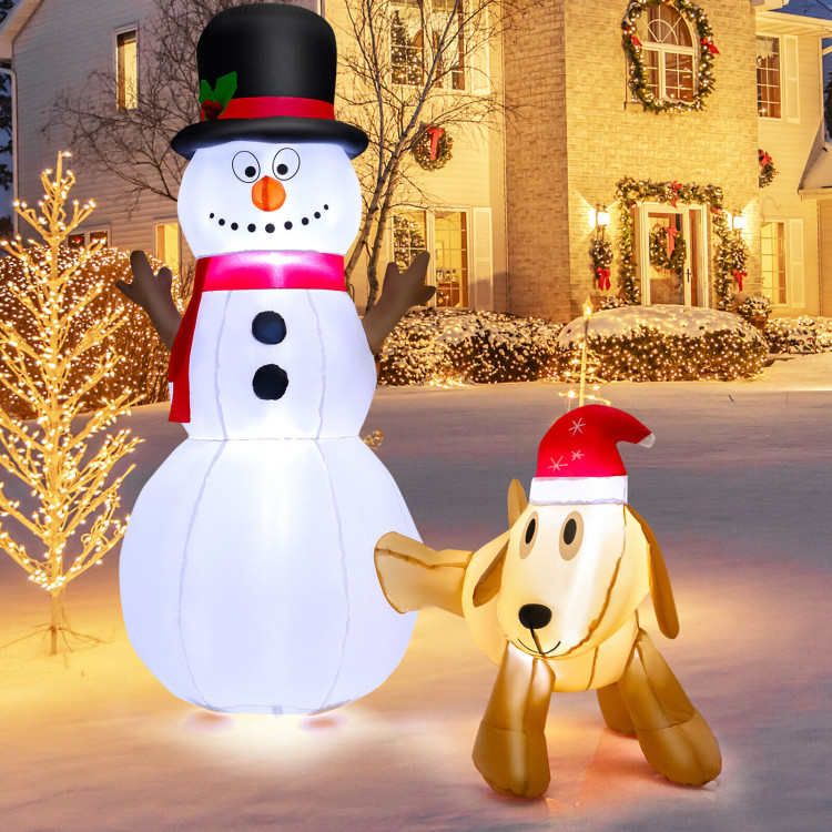 6 Feet Tall Inflatable Snowman and Dog Set Christmas Decoration with LED LightsCostway Gallery View 7 of 11