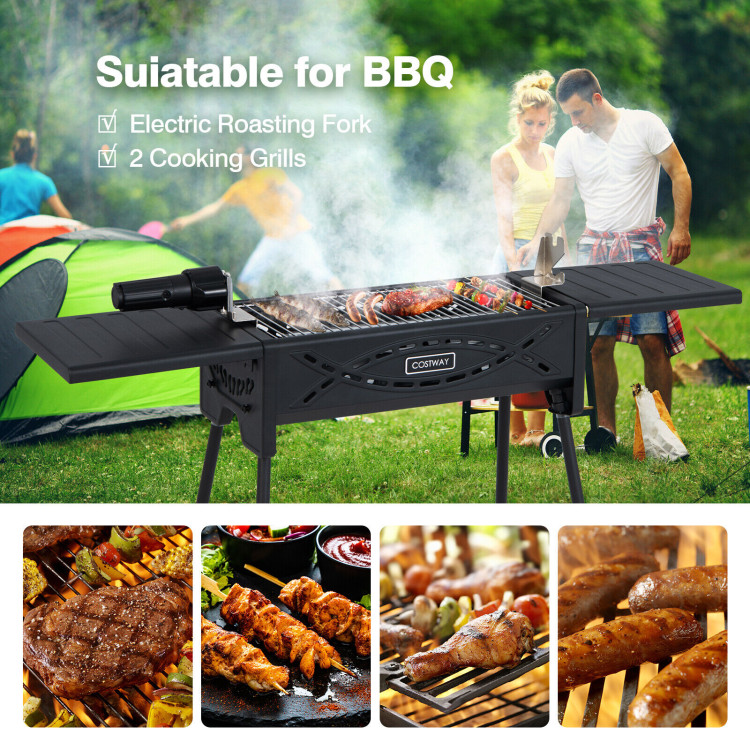 Portable Charcoal Grill with Electric Roasting Fork-BlackCostway Gallery View 7 of 10