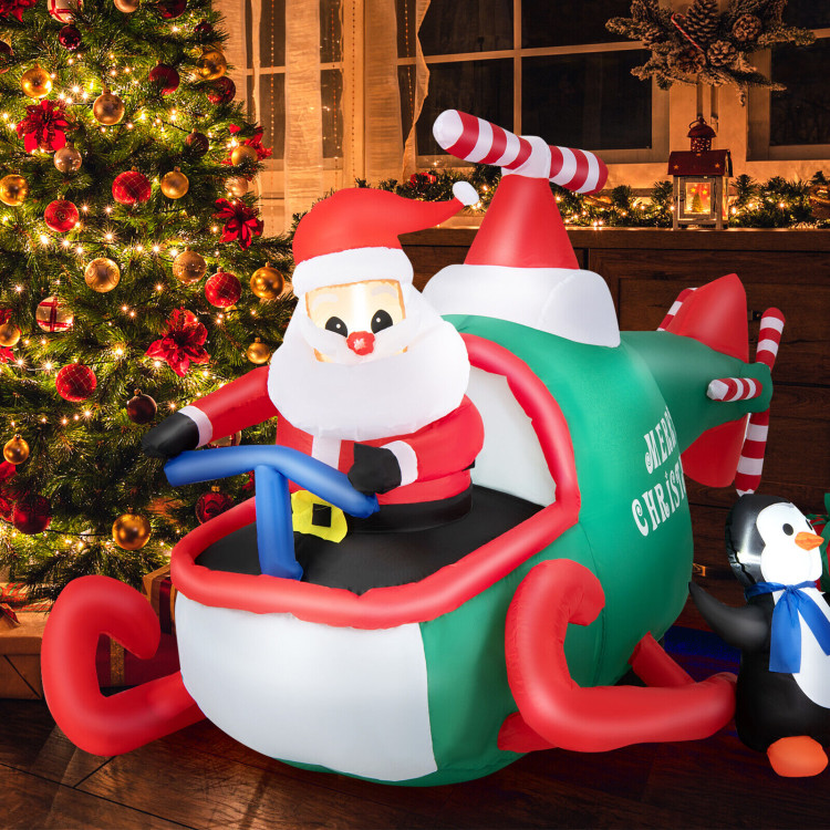 6.2 Feet Christmas Inflatable Santa Claus Driving Helicopter and Penguin Holding GiftCostway Gallery View 8 of 10