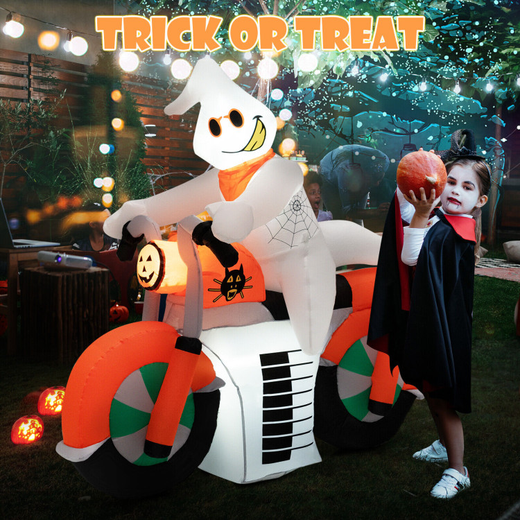 5 Feet Halloween Inflatable Ghost Riding on Motor Bike with LED LightsCostway Gallery View 7 of 10