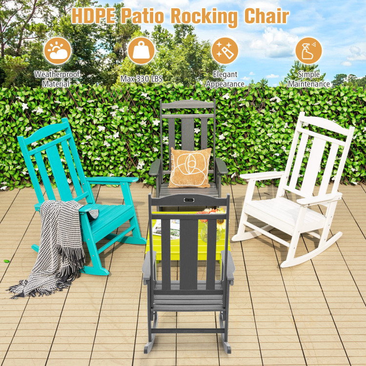All-Weather HDPE Patio Rocking Chair for Garden-GrayCostway Gallery View 2 of 8
