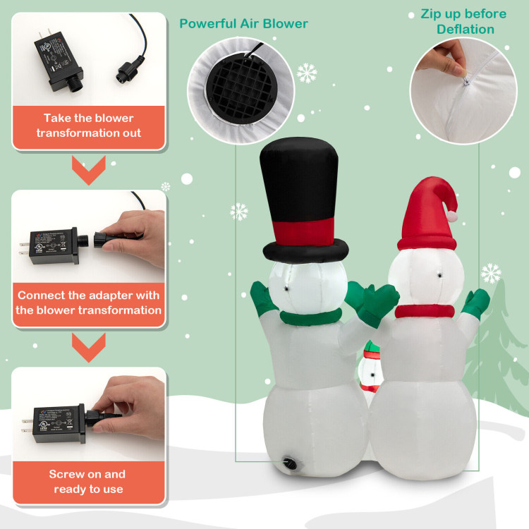 6 Feet Inflatable Christmas Snowman Decoration with LED and Air BlowerCostway Gallery View 10 of 10