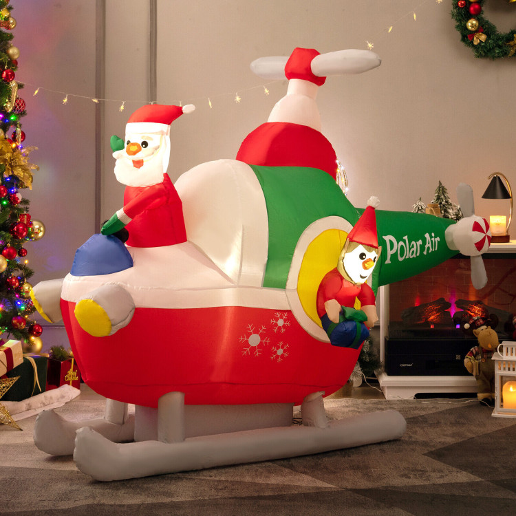 6 Feet Wide Inflatable Santa Claus Flying a Helicopter with Air BlowerCostway Gallery View 7 of 11