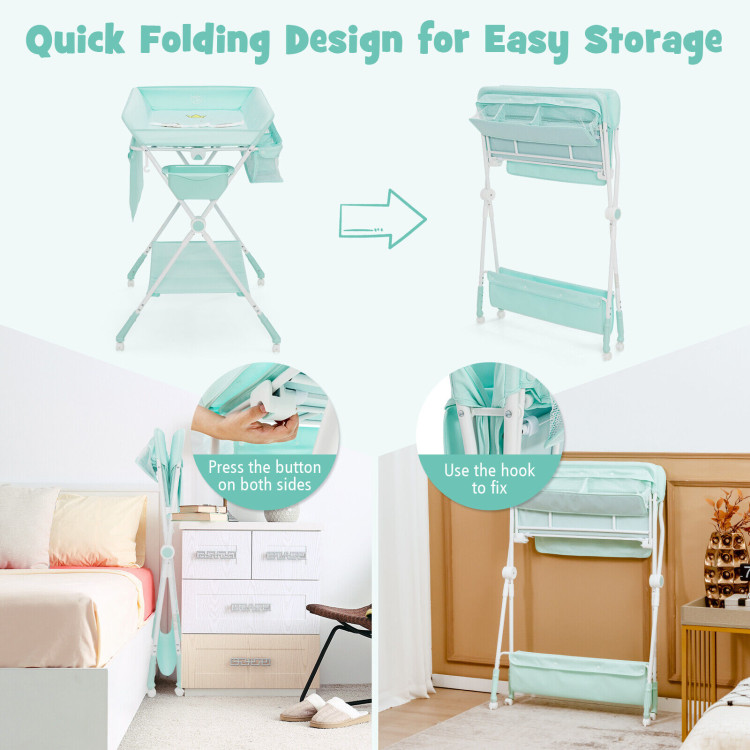 Foldable Baby Changing Table with Wheels-BlueCostway Gallery View 9 of 12