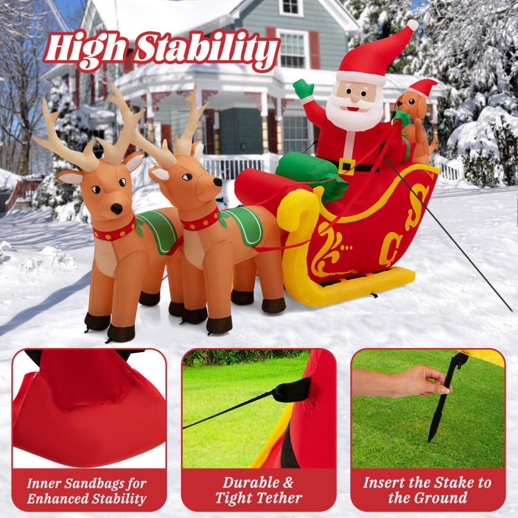 7.2 Feet Long Christmas Inflatable Santa on Sleigh with LED Lights Dog and Gifts YardCostway Gallery View 9 of 11