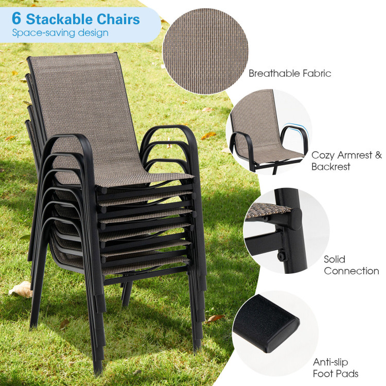 6 Pieces Patio Stackable Dining Chairs with Curved Armrests and Breathable FabricCostway Gallery View 3 of 8