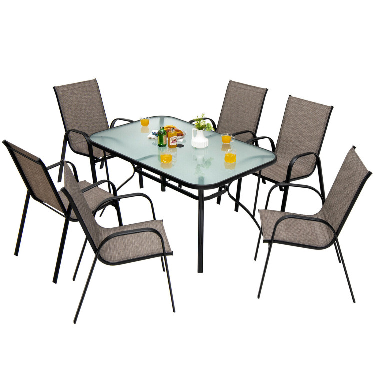 55 x 35 Inch Patio Dining Rectangle Tempered Glass Table with Umbrella HoleCostway Gallery View 6 of 7