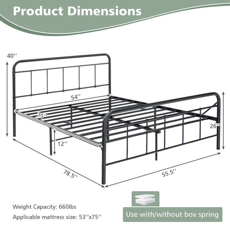 Heavy Duty Metal Platform Bed Frame with Headboard-Full SizeCostway Gallery View 4 of 10