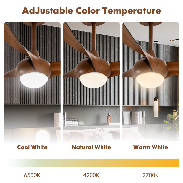 52 Inch Ceiling Fan with Changeable Light Color and 6-Level Adjustable Speed-BrownCostway Gallery View 5 of 11