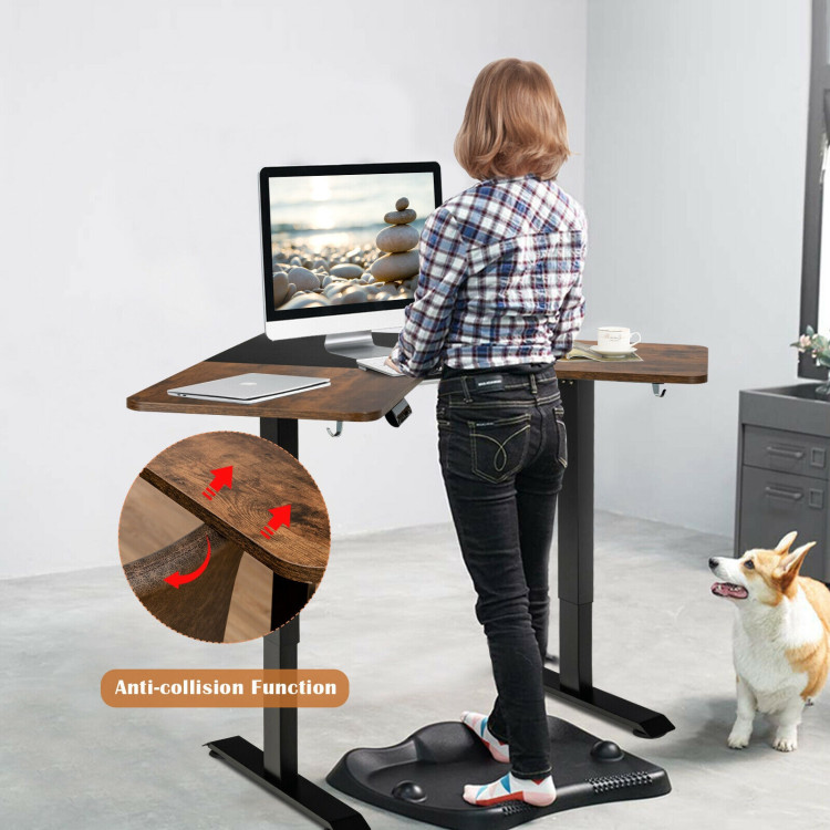 L-shaped Electric Standing Desk with 4 Memory Positions and LCD Display-Rustic BrownCostway Gallery View 9 of 11