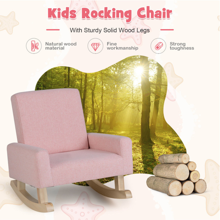 Kids Rocking Chair with Solid Wood Legs-PinkCostway Gallery View 5 of 11