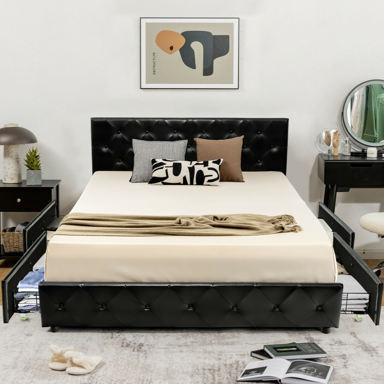 Full/Queen PU Leather Upholstered Platform Bed with 4 Drawers-Full SizeCostway Gallery View 6 of 9