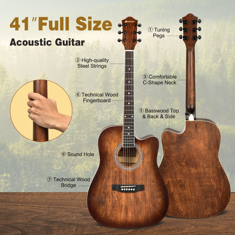 41 Inch Full Size Cutaway Acoustic Guitar Set for Beginner-CoffeeCostway Gallery View 2 of 10