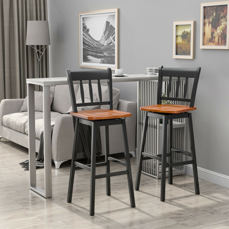 30.5 Inches Set of 2 Swivel Bar Stools with 360° Swiveling-BlackCostway Gallery View 6 of 8