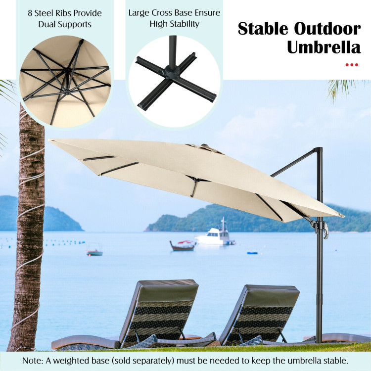 10 x 10 Feet Cantilever Offset Square Patio Umbrella with 3 Tilt Settings-BeigeCostway Gallery View 11 of 11