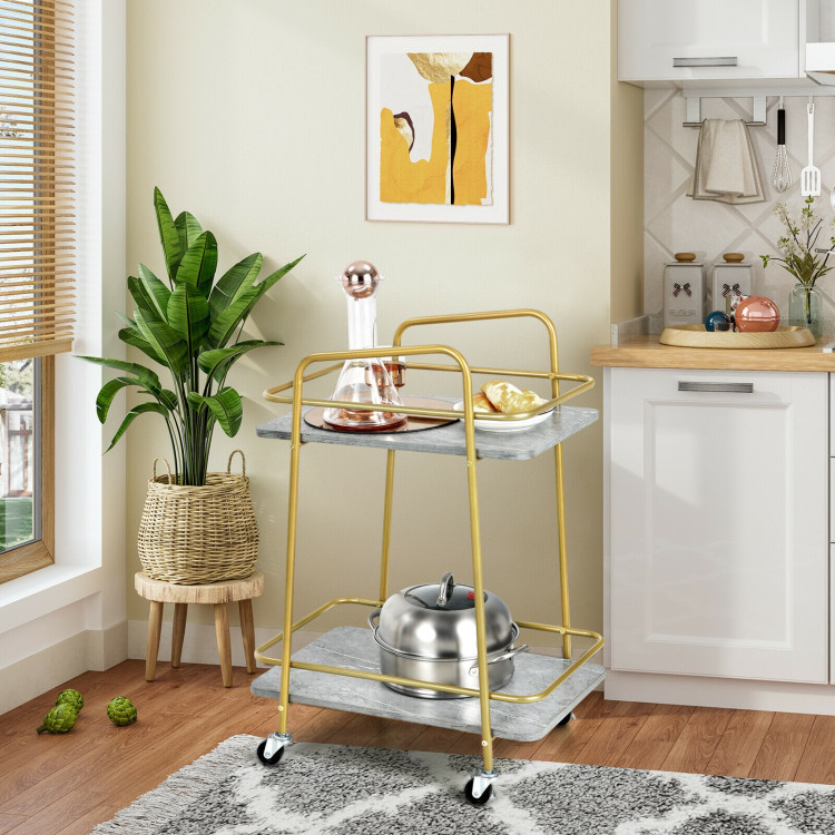 2-tier Kitchen Rolling Cart with Steel Frame and Lockable Casters-GrayCostway Gallery View 8 of 10