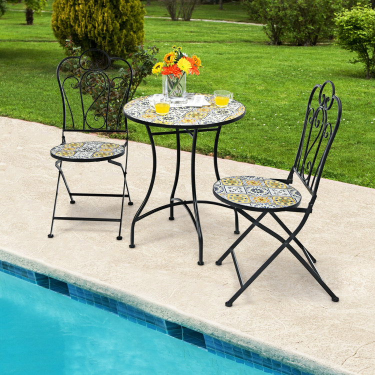 2-Pieces Mosaic Folding Bistro Chairs with Ceramic Tiles SeatCostway Gallery View 7 of 10