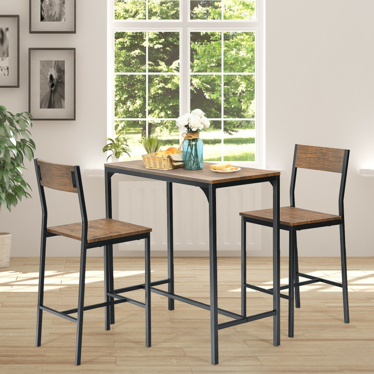 3 Pieces Bar Table Set with 2 Stools-BlackCostway Gallery View 2 of 13