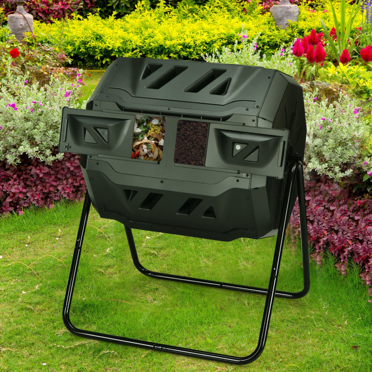 43 Gallon Composting Tumbler Compost Bin with Dual Rotating ChamberCostway Gallery View 1 of 11