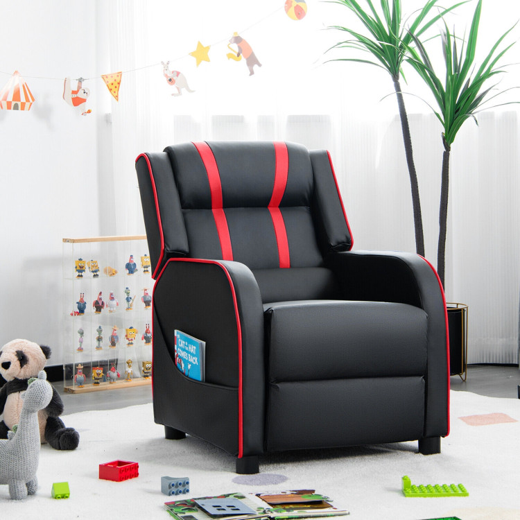 Kids Recliner Chair with Side Pockets and Footrest-RedCostway Gallery View 2 of 13