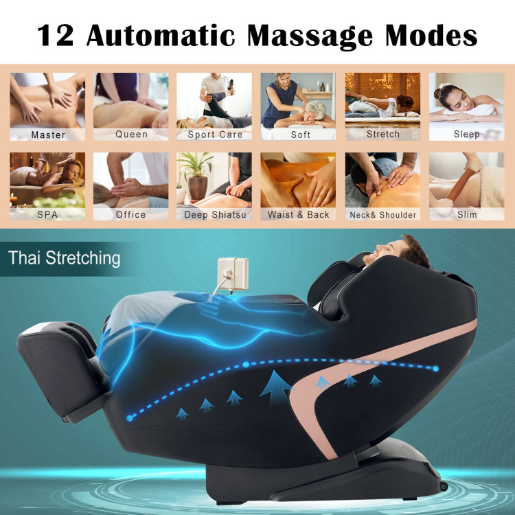 3D SL-Track Full Body Zero Gravity Massage Chair with Thai Stretch-BlackCostway Gallery View 5 of 10