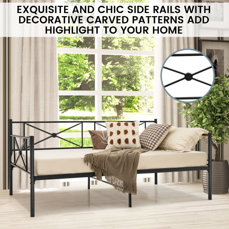 Metal Daybed Frame Twin Size with Slats-BlackCostway Gallery View 3 of 11