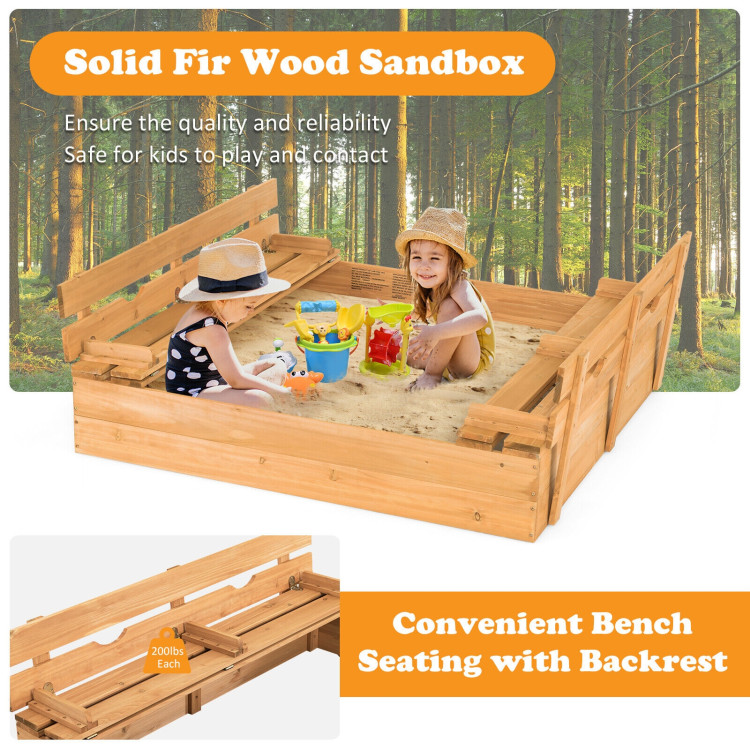 Kids Wooden Sandbox with 2 Foldable Bench SeatsCostway Gallery View 5 of 10