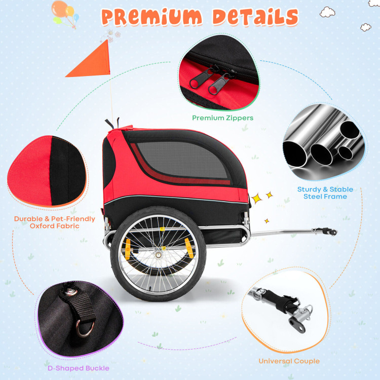 Dog Bike Trailer Foldable Pet Cart with 3 Entrances for Travel-RedCostway Gallery View 11 of 11