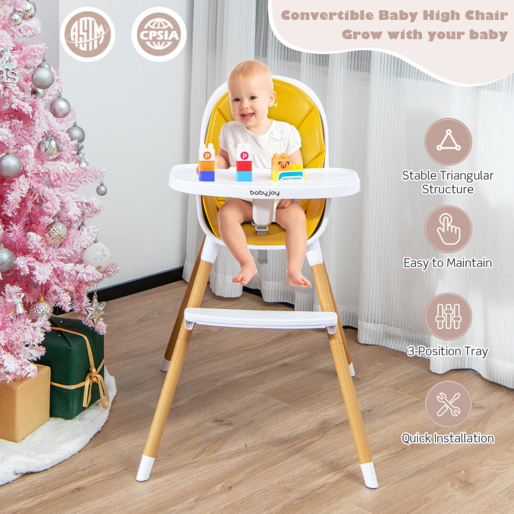 4-in-1 Convertible Baby High Chair Infant Feeding Chair with Adjustable Tray-YellowCostway Gallery View 2 of 10