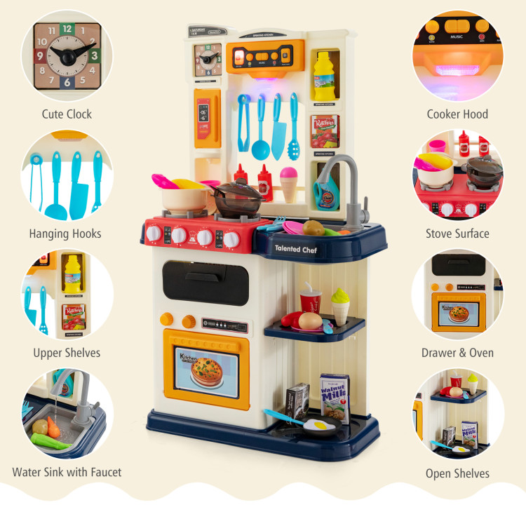 64 Pieces Realistic Kitchen Playset for Boys and Girls with Sound and Lights-BlueCostway Gallery View 5 of 10