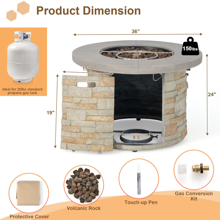 36 Inch Propane Gas Fire Pit Table with Lava Rock and PVC cover-GrayCostway Gallery View 5 of 11