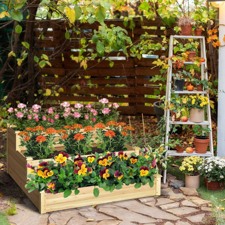 3-Tier Raised Garden Bed Wood Planter Kit for Flower Vegetable HerbCostway Gallery View 1 of 10