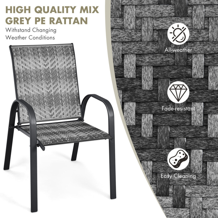 Set of 6 Outdoor PE Wicker Stackable Chairs with Sturdy Steel Frame-GrayCostway Gallery View 9 of 10