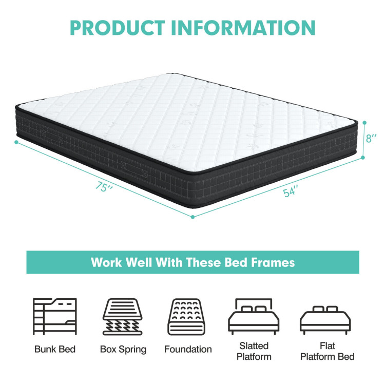 8 Inch Breathable Memory Foam Bed Mattress Medium Firm for Pressure Relieve-Full SizeCostway Gallery View 4 of 12