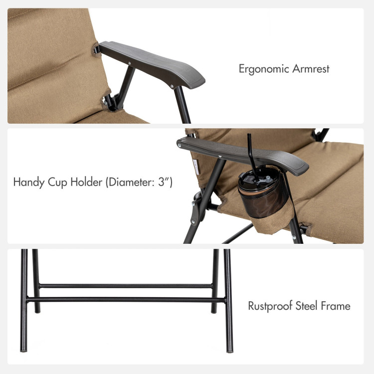 Patio Folding Padded Chair with High Backrest and Cup Holder-BrownCostway Gallery View 9 of 9