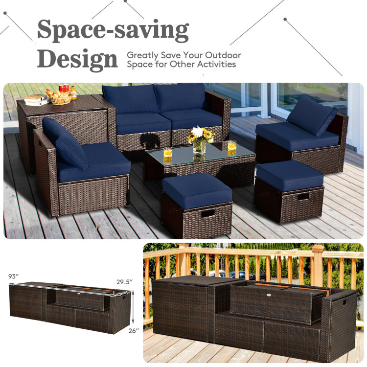 8 Pieces Patio Space-Saving Rattan Furniture Set with Storage Box and Waterproof Cover-NavyCostway Gallery View 2 of 11