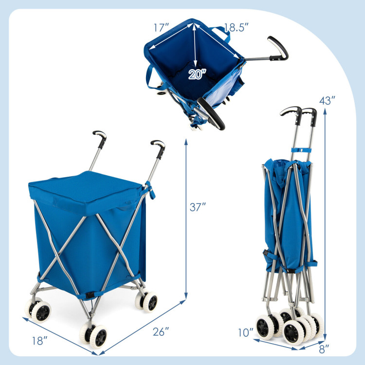 Folding Shopping Utility Cart with Water-Resistant Removable Canvas Bag-BlueCostway Gallery View 4 of 9