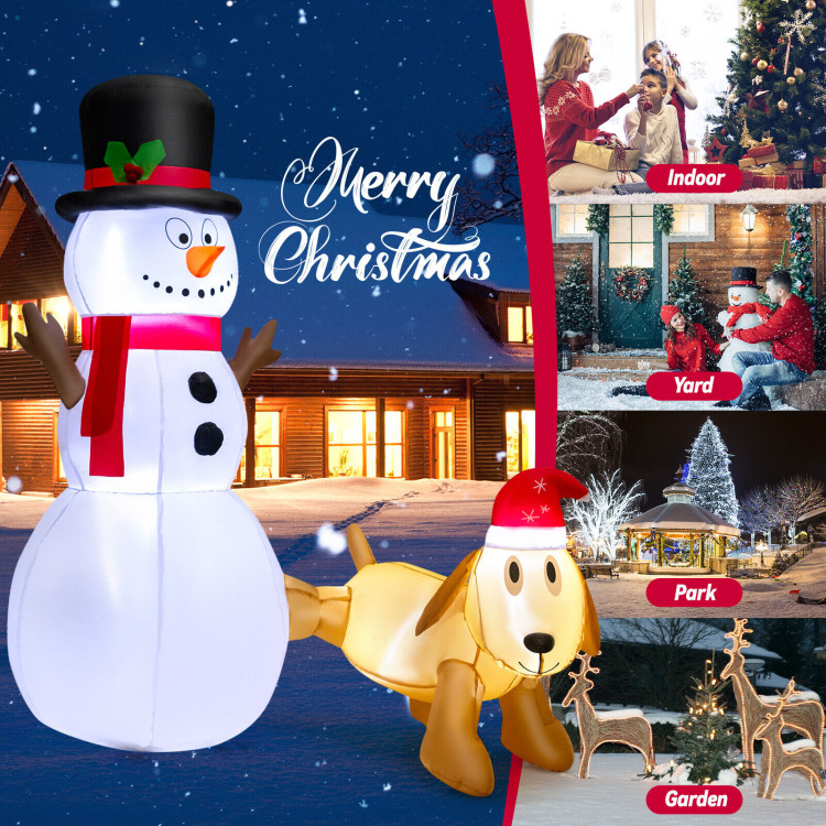 6 Feet Tall Inflatable Snowman and Dog Set Christmas Decoration with LED LightsCostway Gallery View 3 of 11