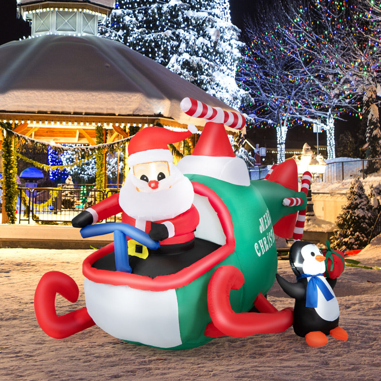 6.2 Feet Christmas Inflatable Santa Claus Driving Helicopter and Penguin Holding GiftCostway Gallery View 2 of 10