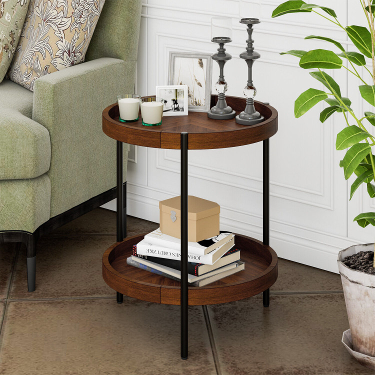 2-Tier Retro End Table with Bottom ShelfCostway Gallery View 2 of 10