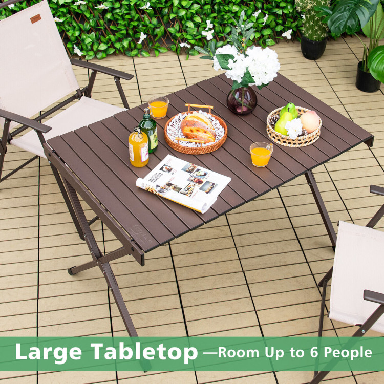 4-6 Person Portable Aluminum Camping Table with Carrying Bag-BrownCostway Gallery View 8 of 12