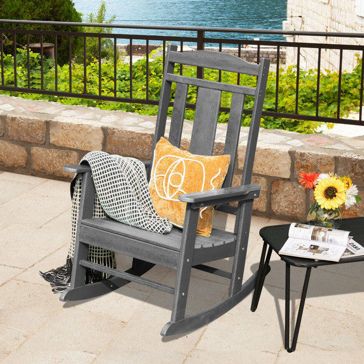 All-Weather HDPE Patio Rocking Chair for Garden-GrayCostway Gallery View 1 of 8