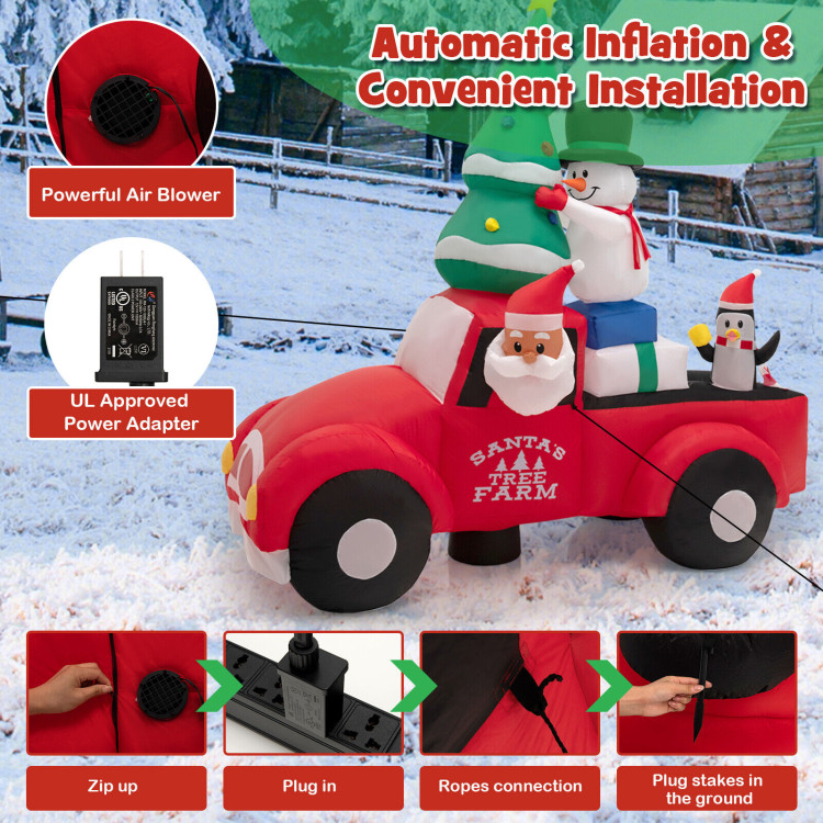 8 Feet Wide Inflatable Santa Claus Driving a Car with LED and Air BlowerCostway Gallery View 6 of 12