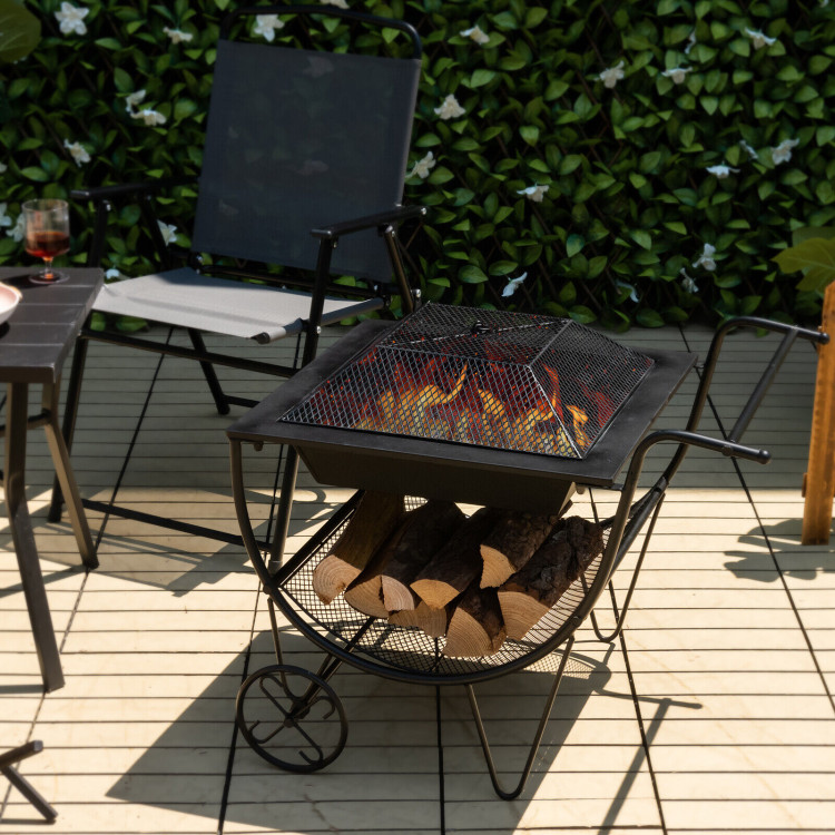 Outdoor Wood Burning Fire Pit with Log Storage Rack and WheelsCostway Gallery View 7 of 11