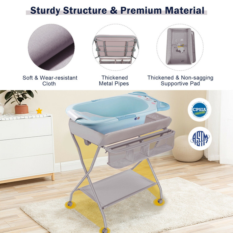 Baby Changing Table with Safety Belt and 4-side Defence-GrayCostway Gallery View 9 of 10