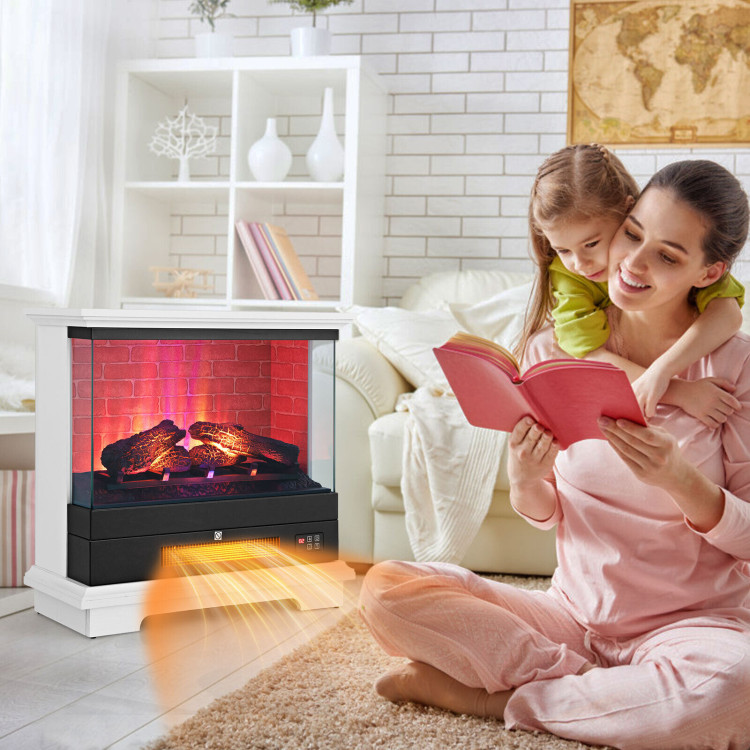 27 Inch Freestanding Electric Fireplace with 3-Level Vivid Flame Thermostat-WhiteCostway Gallery View 7 of 11