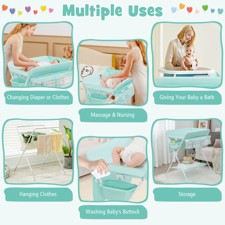 Foldable Baby Changing Table with Wheels-BlueCostway Gallery View 10 of 12