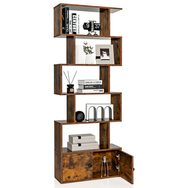 6-Tier S-Shaped Freestanding Bookshelf with Cabinet and Doors-CoffeeCostway Gallery View 9 of 10