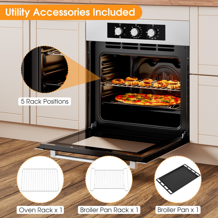 24 Inch Single Wall Oven 2.47Cu.ft with 5 Cooking Modes-SilverCostway Gallery View 11 of 11