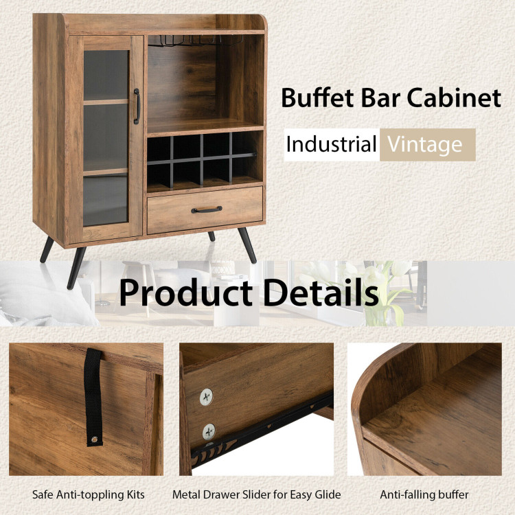 Buffet Sideboard with Removable Wine Rack and Glass Holder-Rustic BrownCostway Gallery View 10 of 10